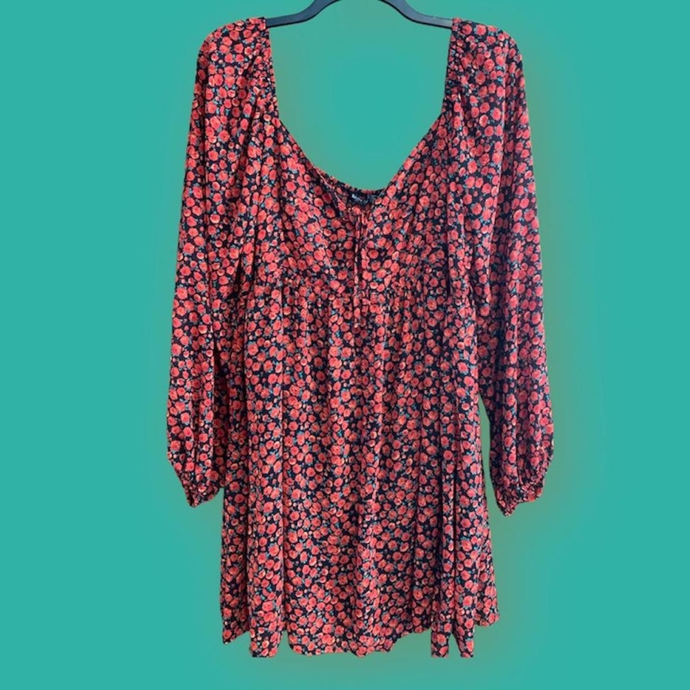 NWT plus-size rose print peasant dress